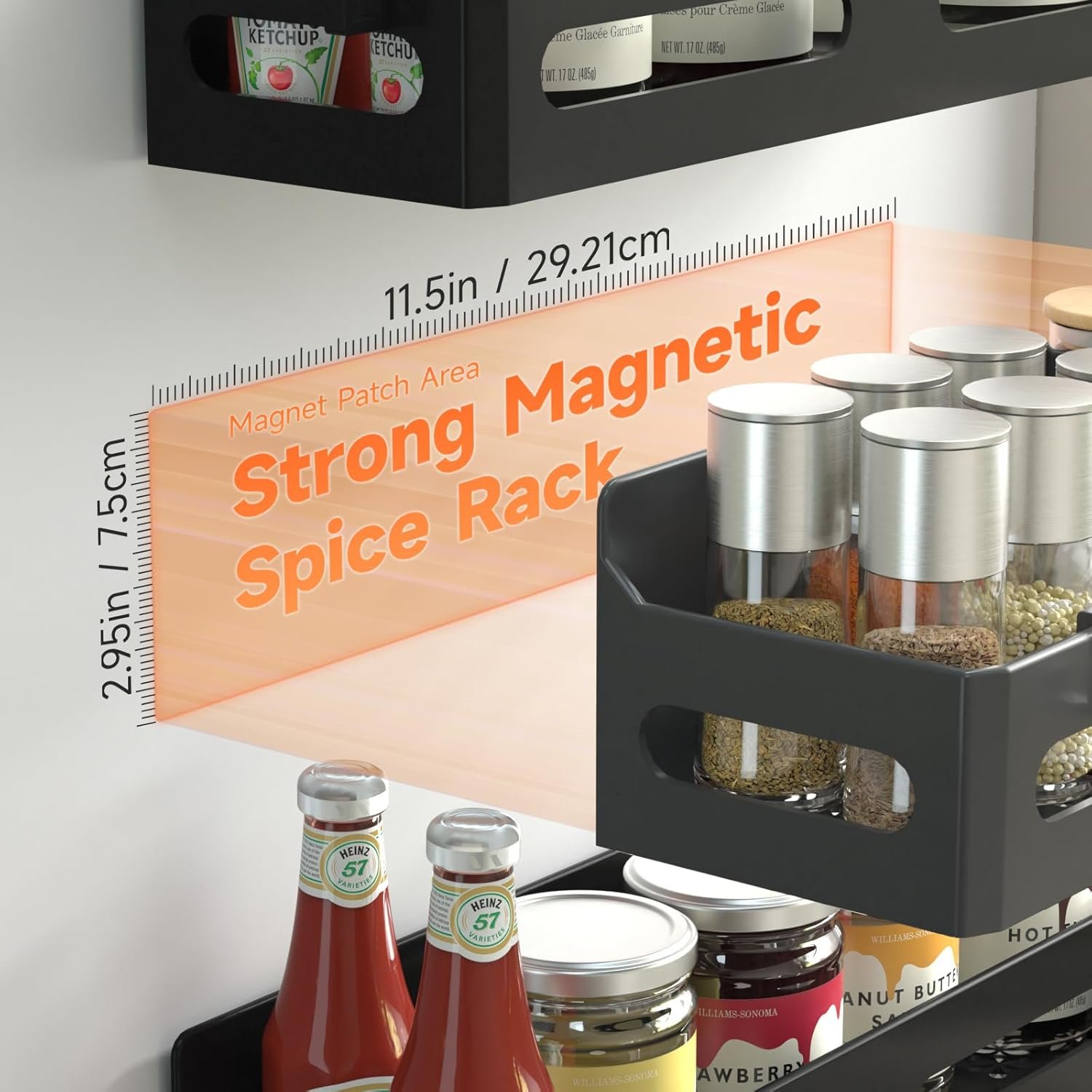 Close-up of the magnetic backing holding the rack to a metal surface