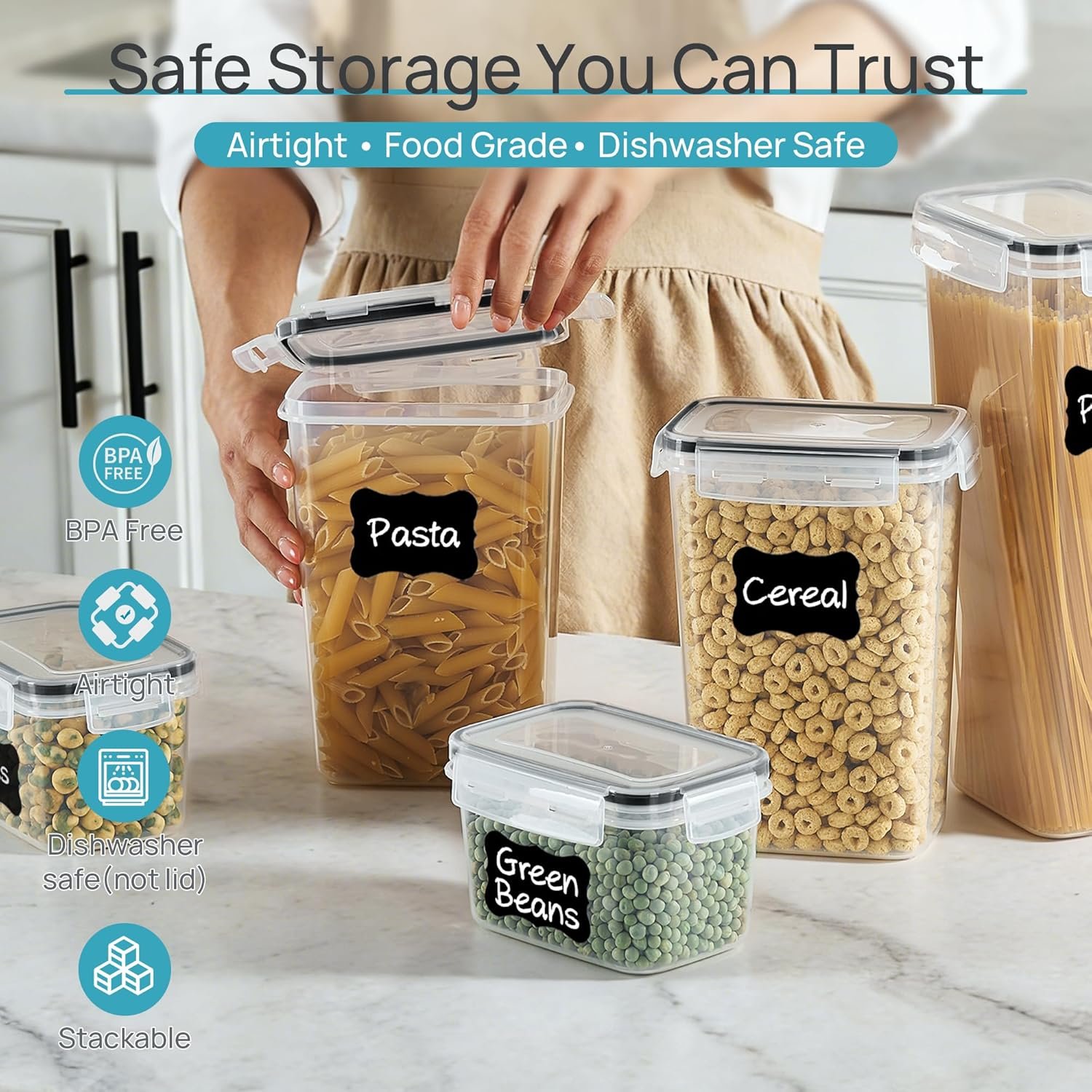 Close-up of the Vtopmart container's airtight locking lid mechanism