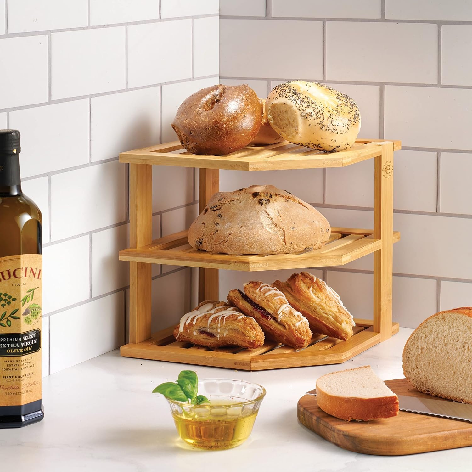 Bambusi corner organizer set up inside a cabinet corner