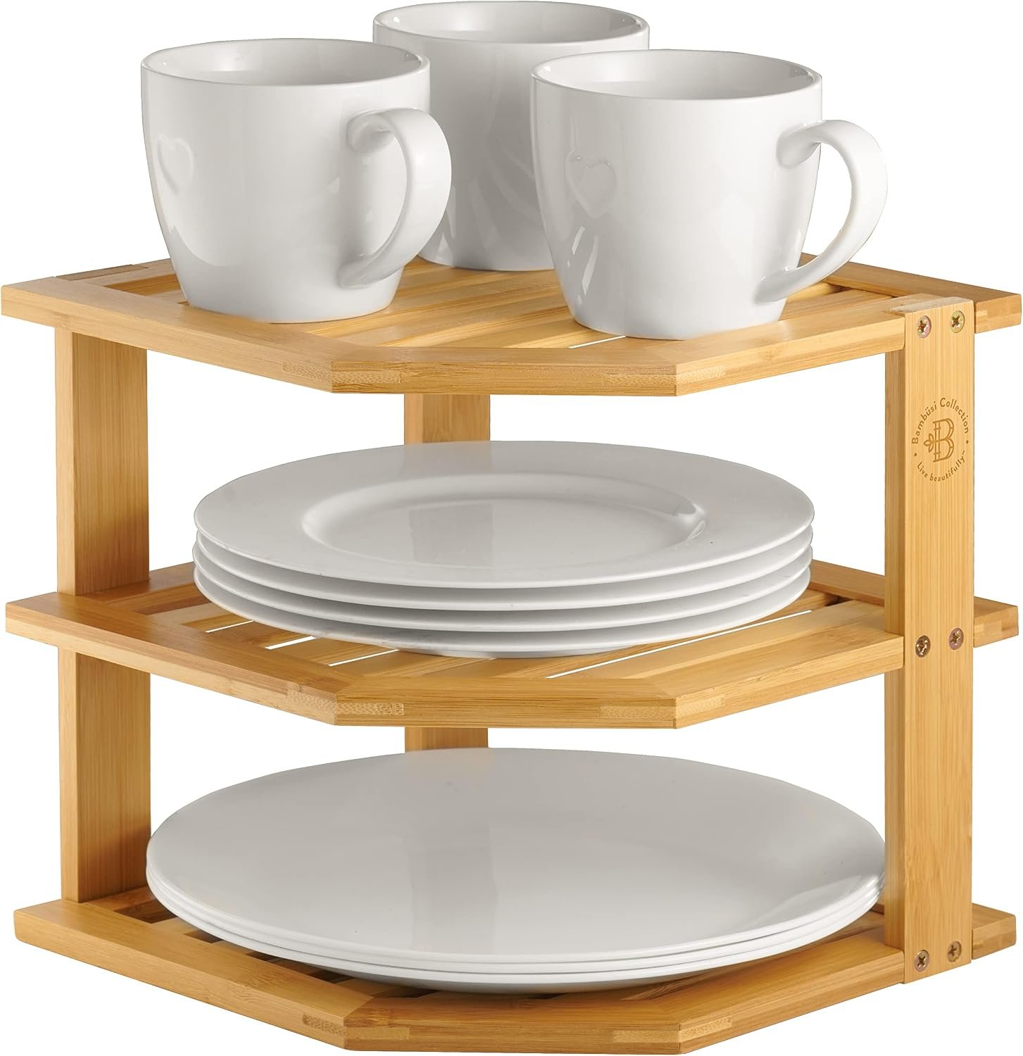 Bambusi corner organizer used on a countertop corner
