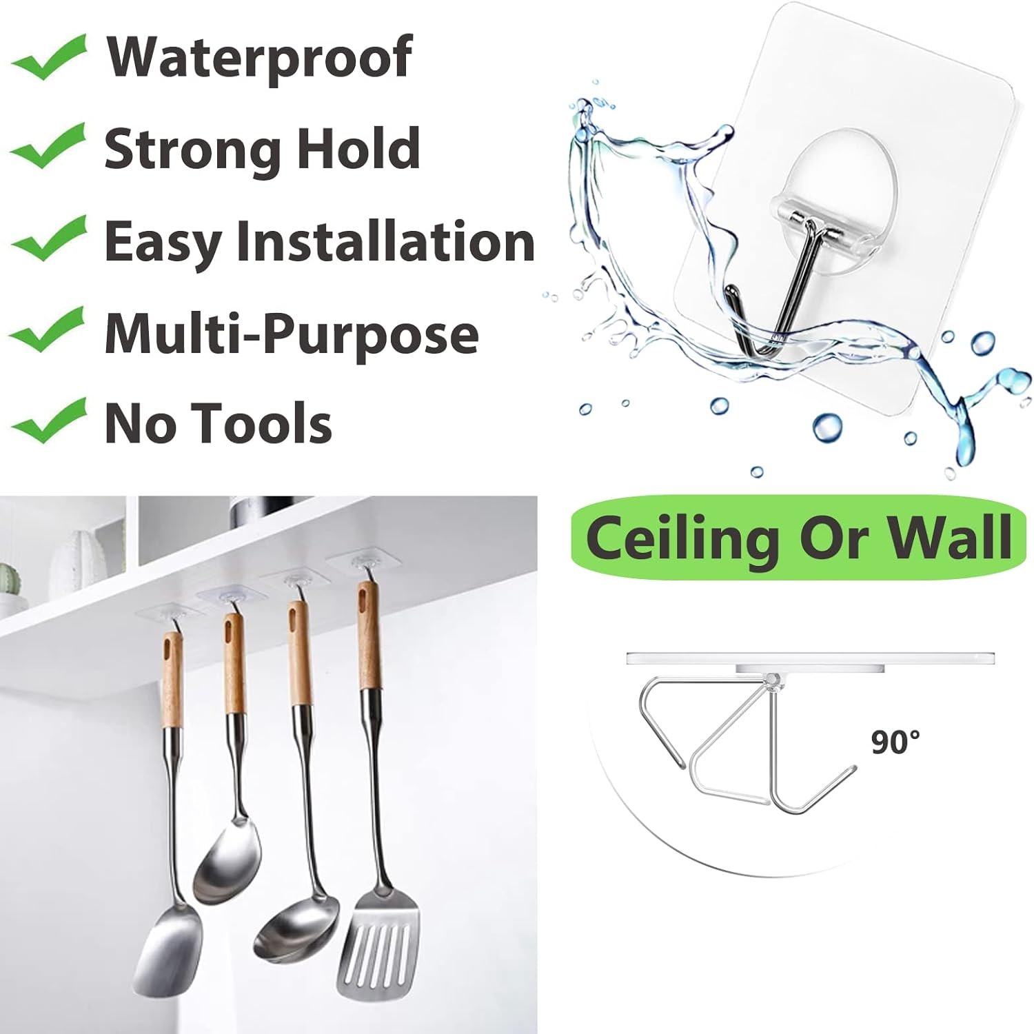 INSHUNFA heavy-duty adhesive wall hooks rated for 13 lbs