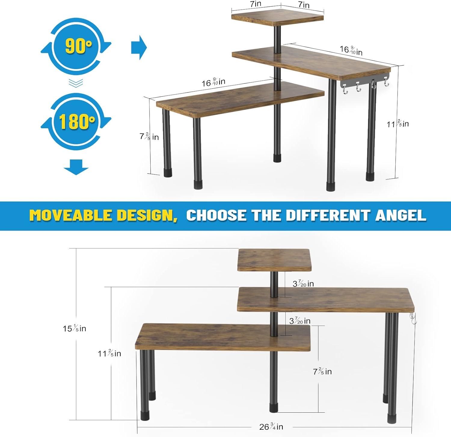 JayRex 3-tier moveable corner shelf organizer from a different angle