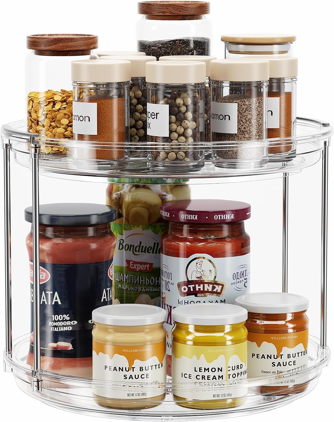 LAMU tiered spice organizer turntable on a countertop or cabinet shelf