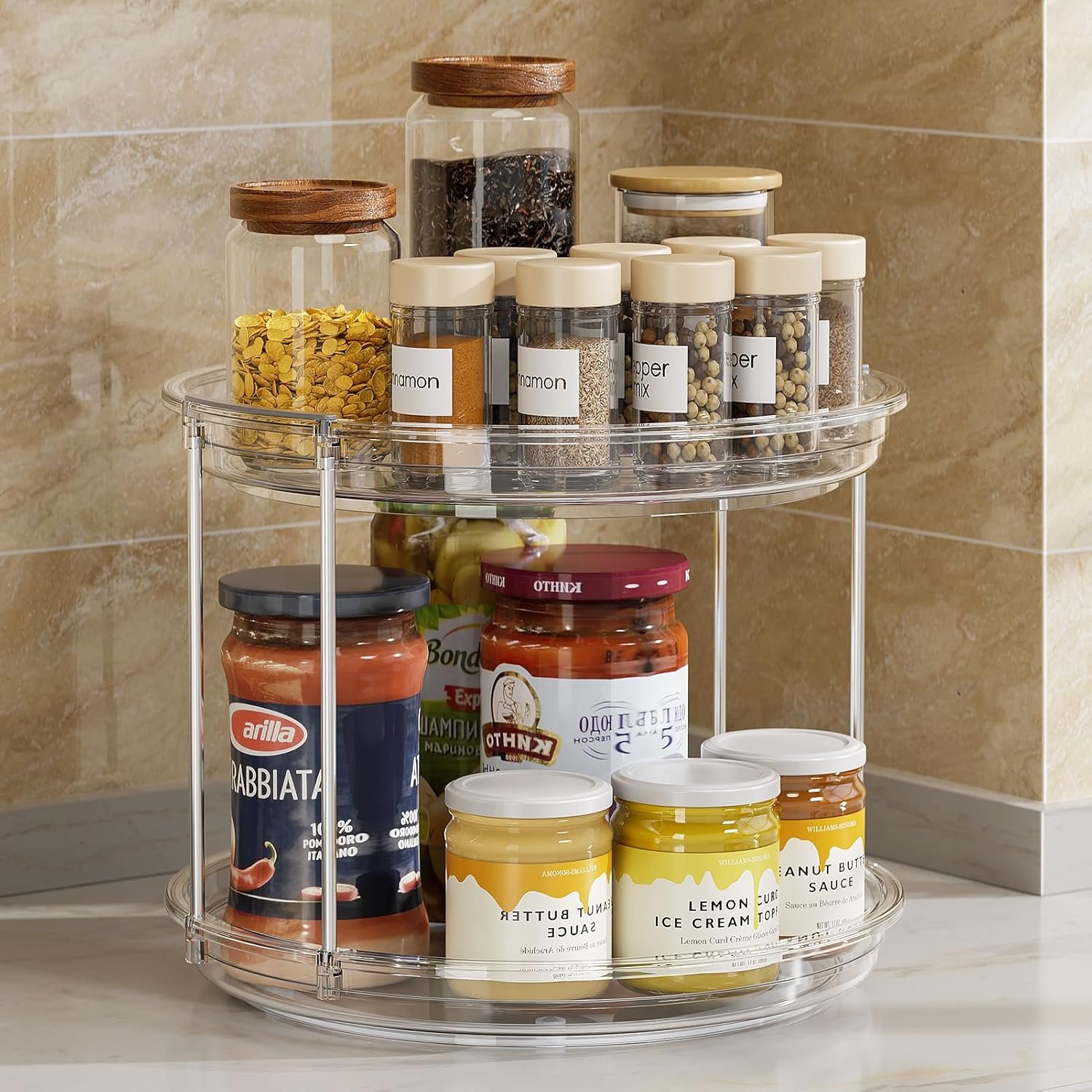 LAMU turntable organizer rotating inside a cabinet