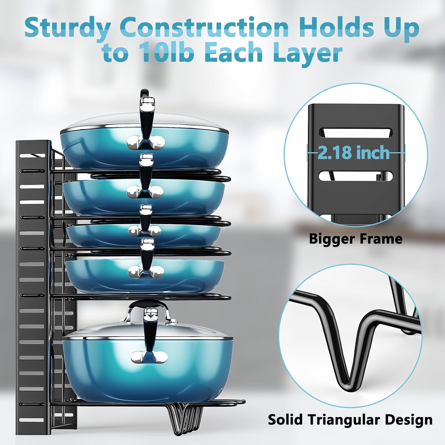 Pans held upright and separated by the expandable wire dividers