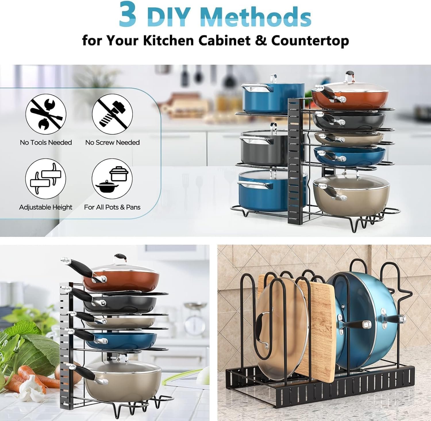 Close-up of the adjustable width mechanism of the pot organizer