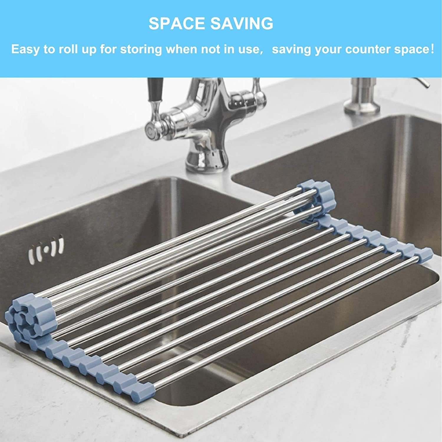 Roll-up drying rack rolled up and stored flat in a drawer