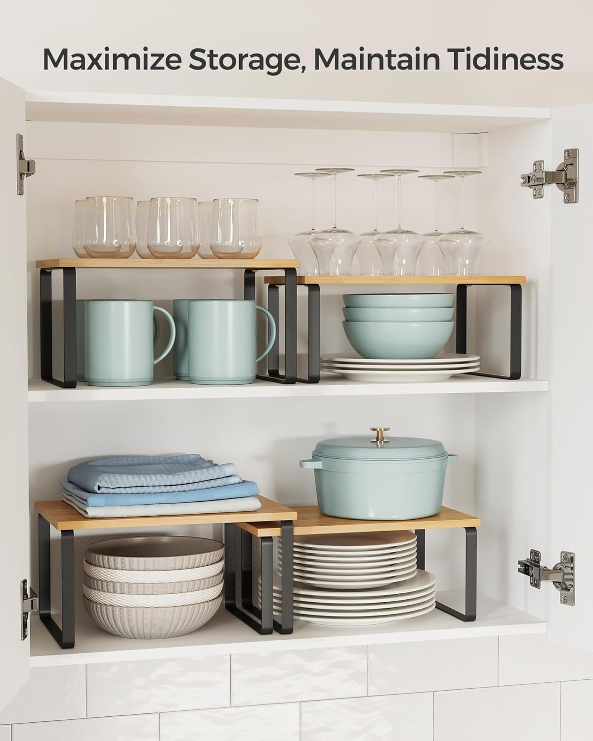 SONGMICS stackable cabinet shelf riser close-up