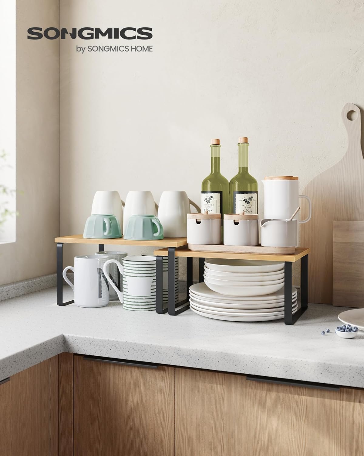 SONGMICS stackable cabinet shelf riser shown from another angle