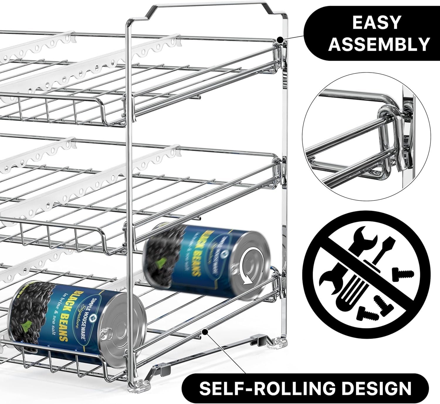 Close-up of the chrome wire construction and stackable tiers