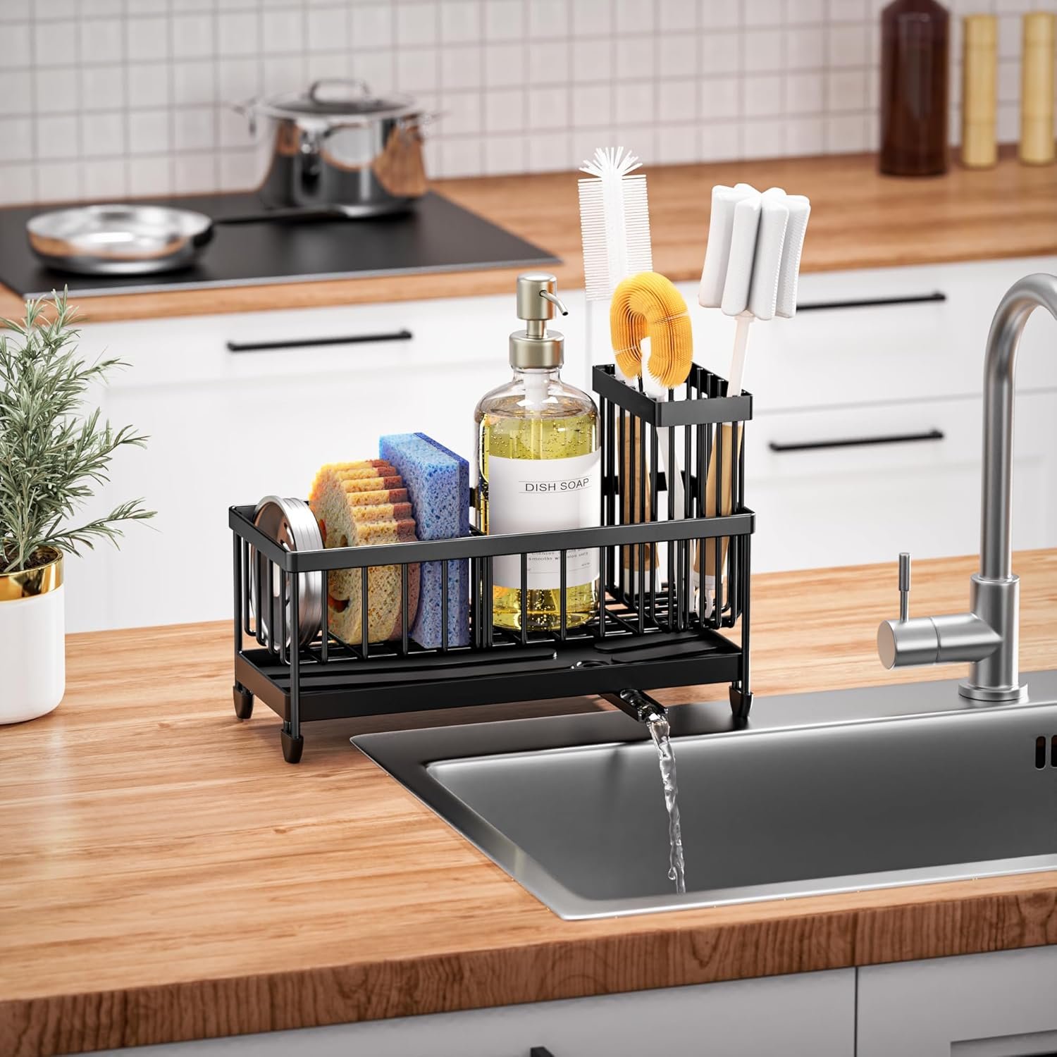 Rustproof stainless sponge holder installed on a sink divider